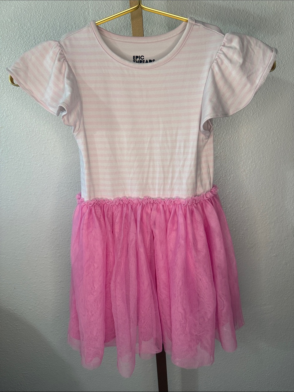 Epic Threads Pink Striped Bodice with Bright Pink Tulle Skirt Girls' Dress
